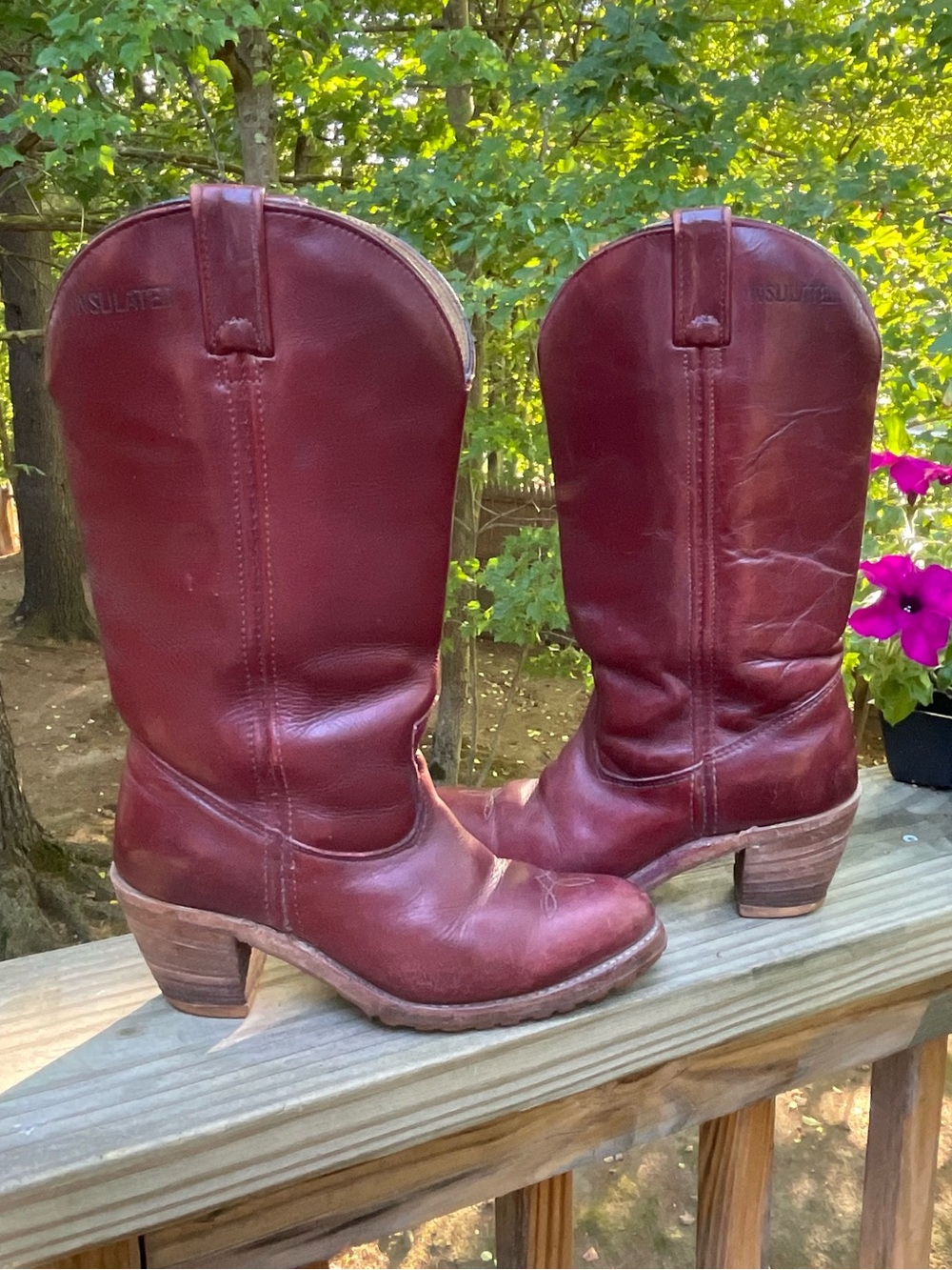 Vintage Double H Women's Burgundy Leather Western Heeled Boots Size 7